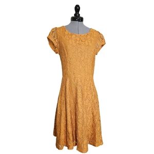 Mustard Yellow Lace A-Line Mini Dress
